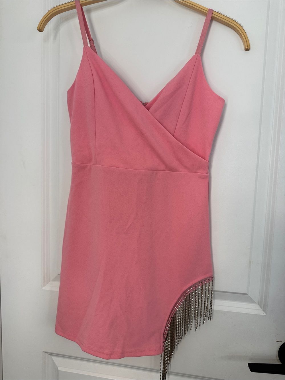 Windsor Pink Rhinestone Fringe Wrap Mini Dress - Picture 4 of 11